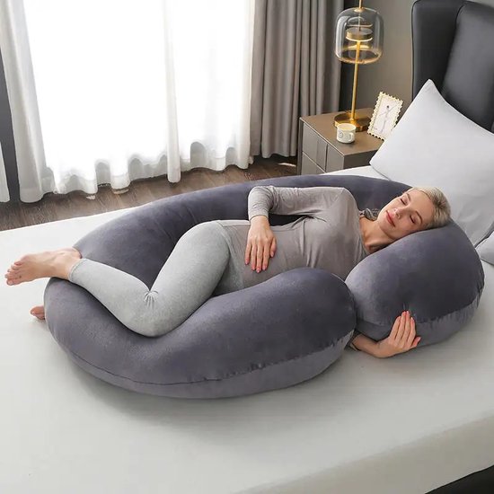 Earkings Zwangerschapskussen Zijslaapkussen 140x70cm C-vorm met Afneembare hoes - Body Pillow donkergrijs van Earkings — afbeelding 3