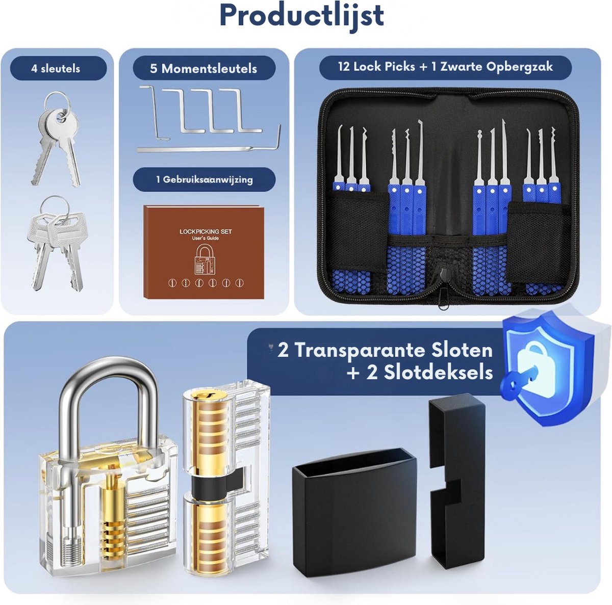 Lockpick Set – met Hangslot Professionele Kwaliteit – Oefenslot met Gebruiksaanwijzing – met Opbergtas — cadeau in Hobby - foto 3