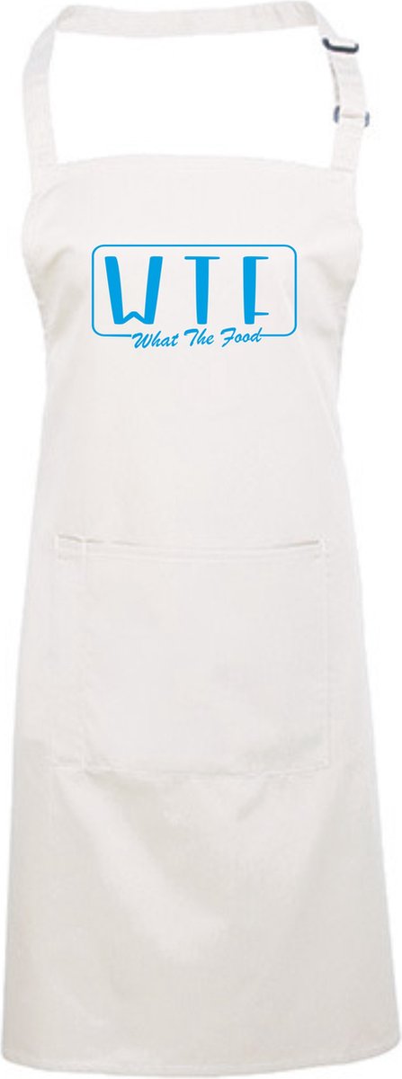 Wit Keuken BBQ schort WTF What The Food in Blauw - Specialities By Eizook
