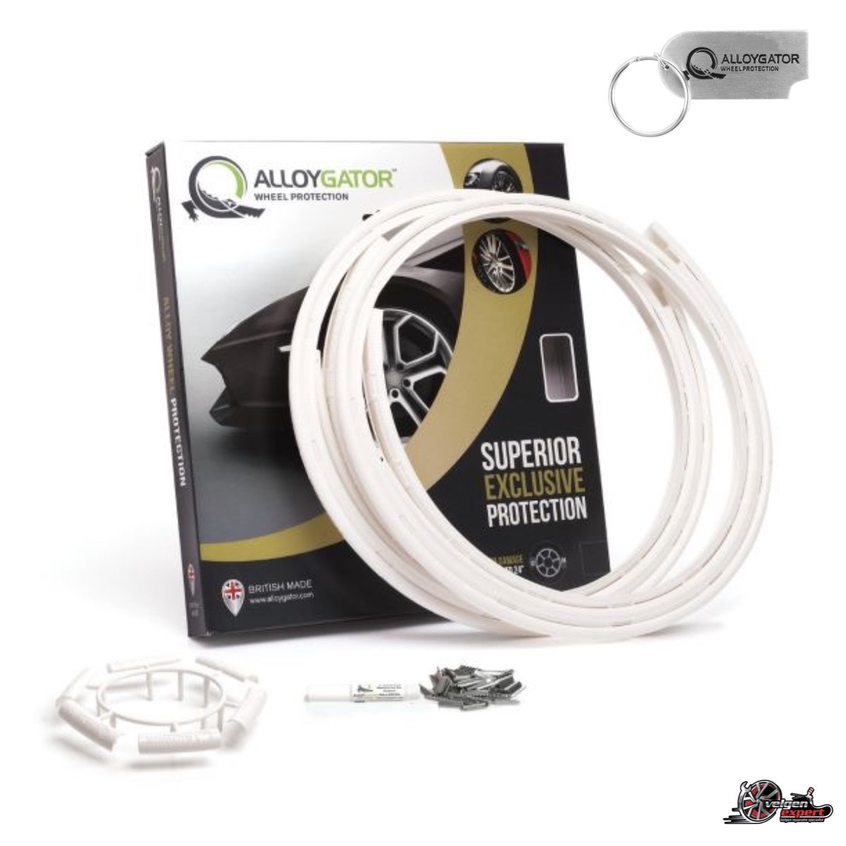 Alloygator Velgbescherming + Sleutelhanger | Wit | Stoeprand Bescherming | EXCLUSIVE (12-24" inch)