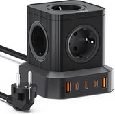 Bol.com Voomy Cube 100W Stekkerdoos - 3 USB-C & 2 USB-A Poorten - 5 Stopcontacten - Aan / Uit schakelaar - Snellader voor Laptop... aanbieding