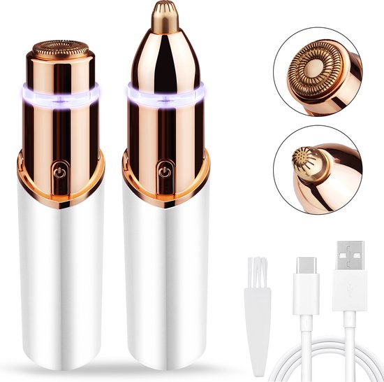 Wenkbrauw + Gezichtsontharing 3rd Gen Trimmer inclusief Reinigingsborstel - Gezichtsontharing Dames - Gezichtshaar Verwijderen Vrouw - USB Oplaadbaar met LED-licht