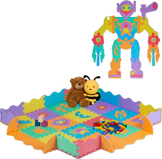 Relaxdays 36-delige speelmat foam - puzzelmat met rand - speeltegels