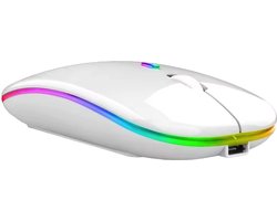 Draadloze Muis - 2.4G - Oplaadbaar - Bluetooth Muis Draadloos - RGB LED - Laptop - Universeel - Ergonomisch - 4 Knoppen - Stil - Wit