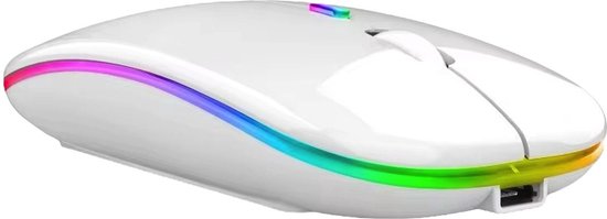 Draadloze Muis - 2.4G - Oplaadbaar - Bluetooth Muis Draadloos - RGB LED - Laptop - Universeel - Ergonomisch - 4 Knoppen - Stil - Wit