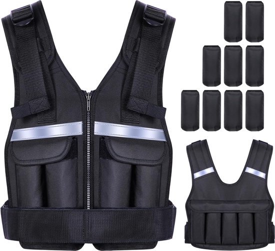 Gewichtsvest, loopvest, verstelbaar, 20 kg, trainingsvest, fitnessvest zonder gewichten, fitness, nylon vest voor krachttraining, hardlopen, joggen, zwart