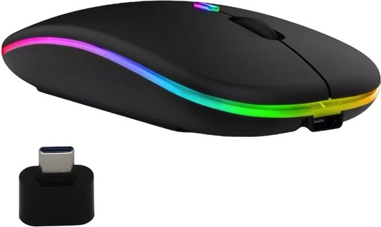Draadloze LED Bluetooth Muis - Ergonomisch - RGB - Laptop en Gaming - Draadloos - Zwart