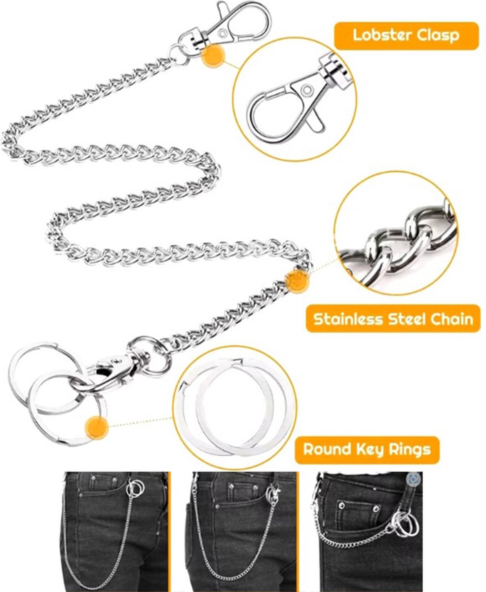Actie4you® - Broek en Portemonnee ketting –Ketting met Kreeftensluiting - Zwitserse Broek ketting – Anti diefstal ketting – 50 CM - Portefeuilleketting