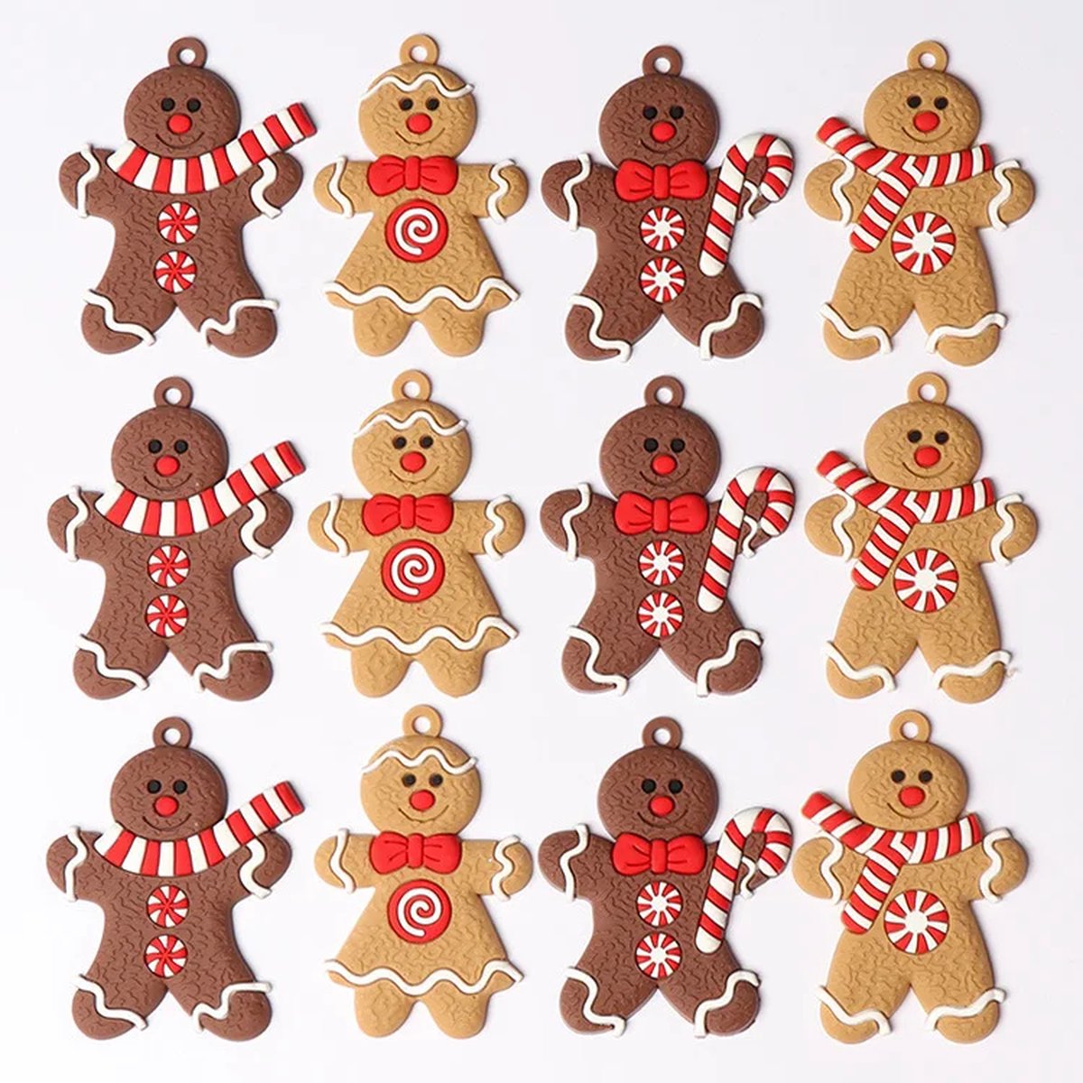 Without Lemon - Set van 12 - Gingerbread Ornament - Kerst Hangers - Kerst Versieringen - Kerstboom Versiering - Kunststof - Set C
