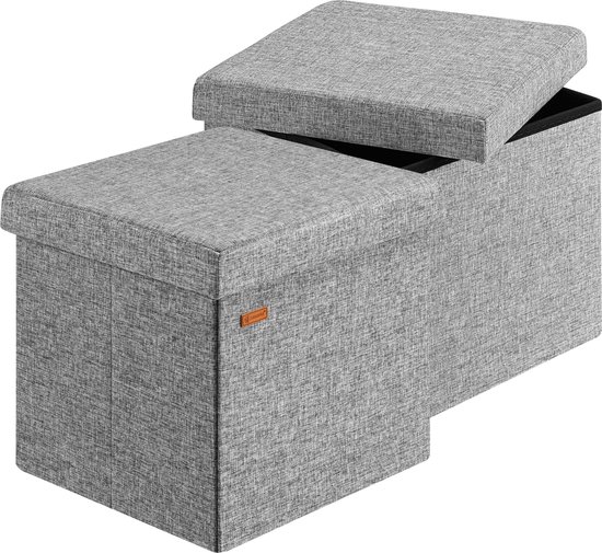 Casaria Poef Opbergruimte - Set van 2 40x40x40cm 40L Linnen – Grijs