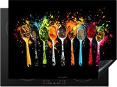KitchenYeah® Protection plaque induction 71x52 cm - Cuillères - Épices - Moderne - Peinture - Colorée - Protege plaque de cuisson - Couvre plaque induction - Protecteur d'induction - Cuisine