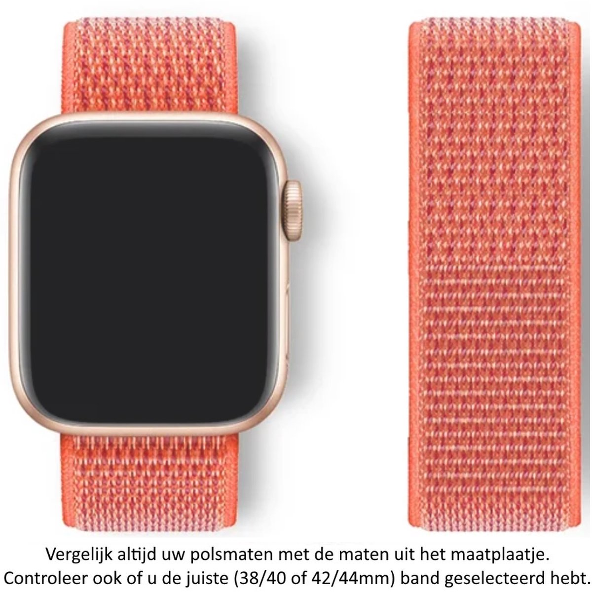 Oranje Nylon Horlogeband geschikt voor Apple Watch 1, 2, 3, 4, 5, 6, 7, 8, 9, SE, 42mm, 44mm 45mm "Mannenbreedte" Series Zacht Geweven Nylon 42 mm, 42mm, 44 mm en 45 mm - orange - Maat: zie maatfoto