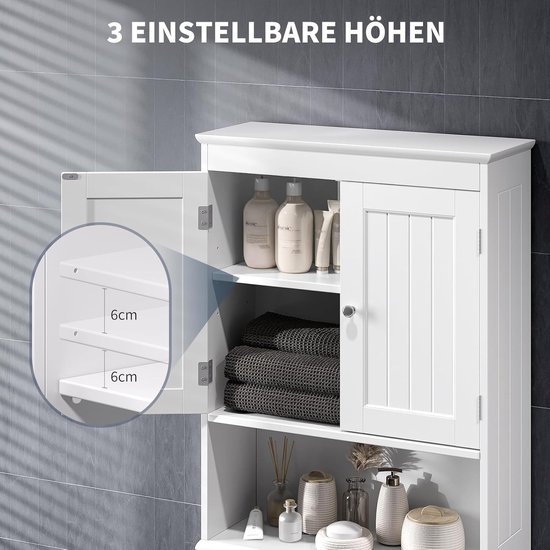 GIANTEX Badkamerkast, badkamerkast met 2 laden, 4 deuren en verstelbare planken, 60 x 30 x 128 cm, opbergkast voor keuken, badkamer en woonkamer (grijs