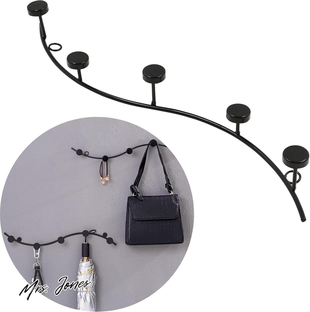 Mrs. Jones Muurkapstok metalen garderobe - haaklijst wandhaken eenvoudige creatieve decoratie - slaapkamer entree badkamer hanger zwart .