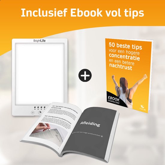 BrightLife Daglichtlamp - Lichttherapie lamp - Energielamp - Bureaulamp - Hobbylamp - Voor meer Energie - Ideaal tegen Winterdepressie - 12.000 LUX - Incl. Ebook
