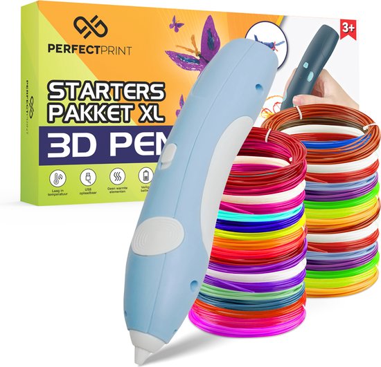 PerfectPrint 3D pen Starterspakket XL - 3D Pen Drawer - Veilig door Lage Temperatuur - voor Kinderen - Architect - Incl. 106 Meter PCL Filament - Licht Blauw