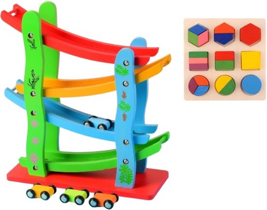 Wood Toys Jodelbaan Slider Autobaan – Educatief Houten Speelgoed