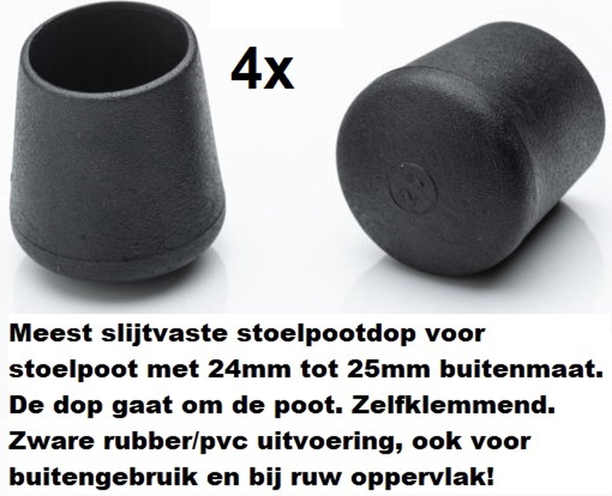 Stoelpootdoppen (4 stuks) voor 24-25mm buis ronde stoelpootdop voor ronde poot omdop zware kwaliteit zeer stevig slijtvast pootdoppen