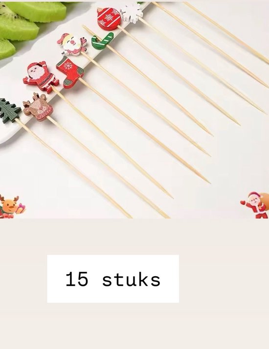 Akyol - 15 x kerst partyprikkers – kerst versiering - cupcake prikkers - kerst prikkers - sate prikker kerst - versiering op tafel - cocktailprikkers - party prikkers - Feestje – prikkers voor een feestje - Feest prikkers - cocktailprikkers