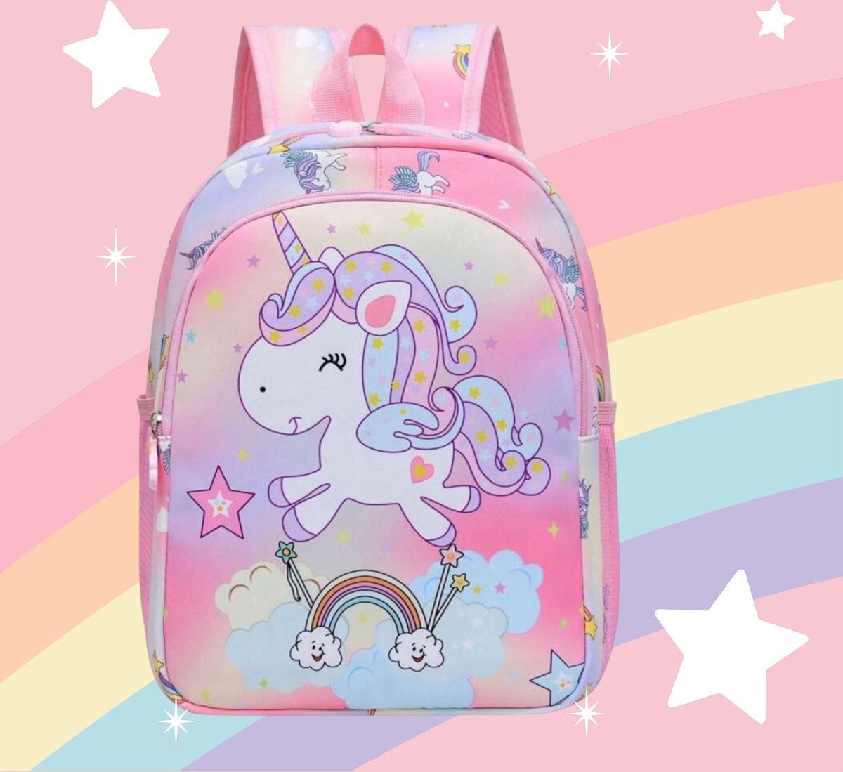 Twenty Two™ schooltas voor meisjes | peuterspeelzaal/basisschool| rugtas voor kinderen | peuter | kleuter | lichtgewicht en verstelbare banden | eenhoorn/unicorn rugzak | gymtas | cadeau voor meisjes|24x9x30cm 19L| roze-lila-blauw