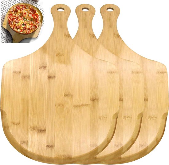 MNBV Bamboe Pizza Peel Paddle Snijplank Houten Pizza Tray Met Handvat Voor Cake Kaas Brood Fruit Steak 2 Pack Rond 15 Inch