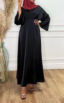 Jurk- zwarte jurk dames lange mouw- avondjurk dames- satijn - dames jurk - zwart- zwarte jurk - dames jurken - avondjurk dames volwassenen - avondjurk - maat L- feestjurk