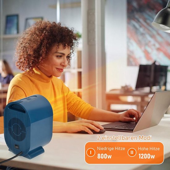 Chauffage Soufflant 1200W Portable PTC En Céramique - 2 Modes, Silencieux, Protection Surchauffe, Bleu