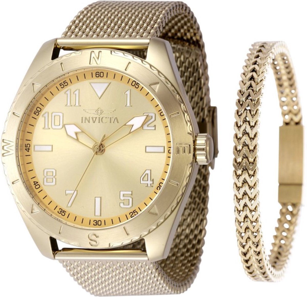 Invicta Specialty 48290 Heren Horloge - Waterdicht - Analoog - Quartz Uurwerk - Roestvrij Staal met gouden Wijzerplaat - 45mm