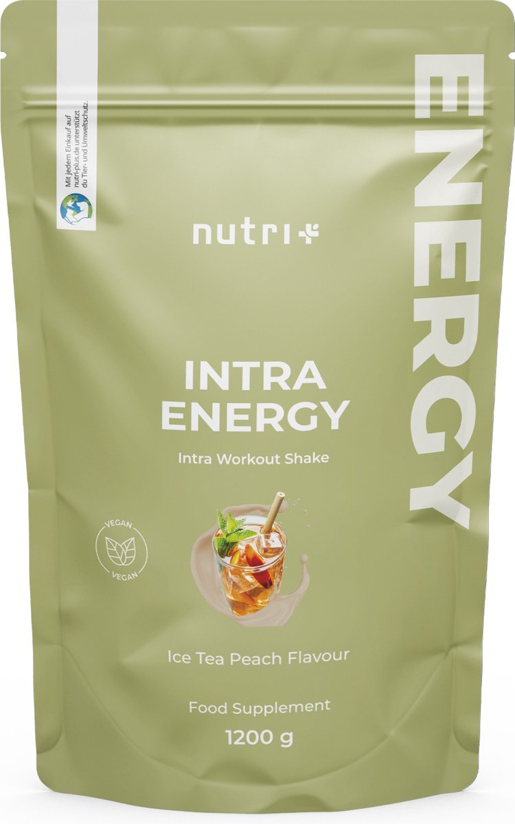 Goedkoopste nutri Intra Energy Shake - Ice Tea Peach Smaak - voor meer energie tijdens het trainen - Krachttraining & duursport - met dextrose, aminozuren en elektrolyten - 1200 g
