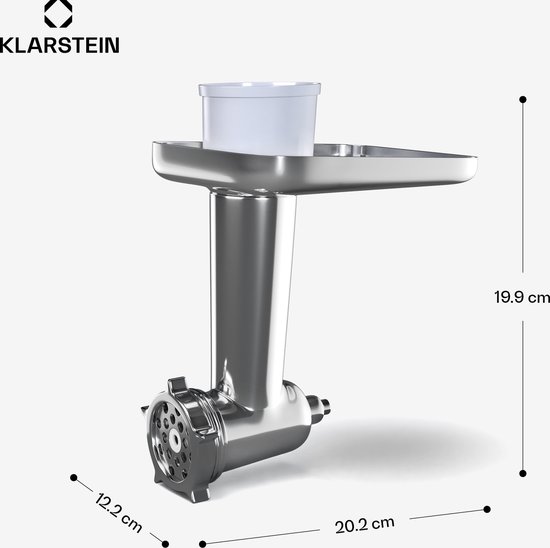 Klarstein Chiara vleesmolenaccessoire voor keukenmachine - Veelzijdige vleesmolen, roestvrij staal, 4 messen, 3 snijplaten, maakt het maken van worst eenvoudig, compatibel met de Chiara keukenmachine van Merkloos — afbeelding 4
