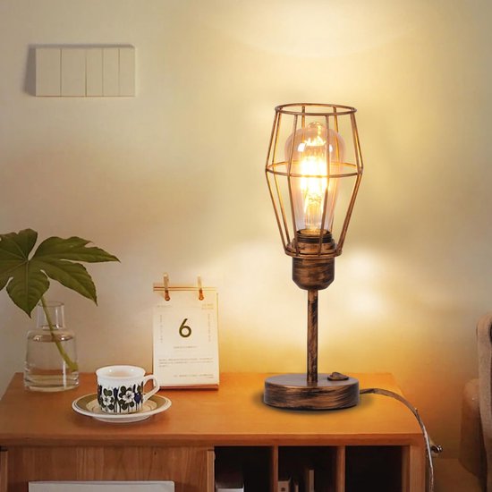 Industriële LED-tafellampen met schakelaar Houten