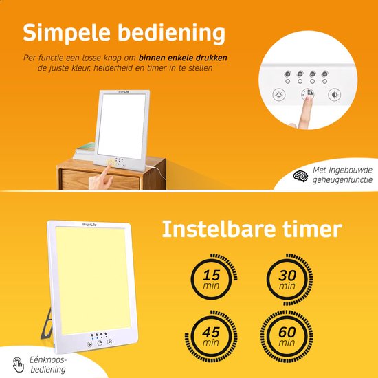 BrightLife Daglichtlamp - Lichttherapie lamp - Energielamp - Bureaulamp - Hobbylamp - Voor meer Energie - Ideaal tegen Winterdepressie - 12.000 LUX - Incl. Ebook