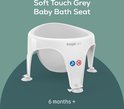 Wit babybadzitje met "Soft Touch Grey Baby Bath Seat" en "6 months +".