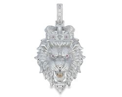 Juwelier Zwartevalk zilveren (gerhodineerd) leeuw hanger met kroon - 24.271-GR