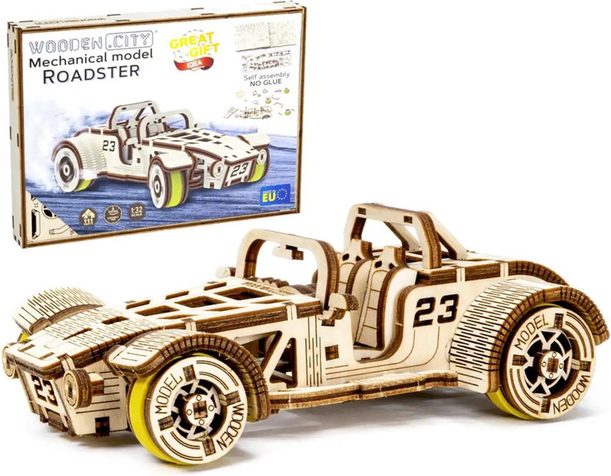 Wooden City Modelbouwset Roadster 17 Cm Hout Naturel 111-delig