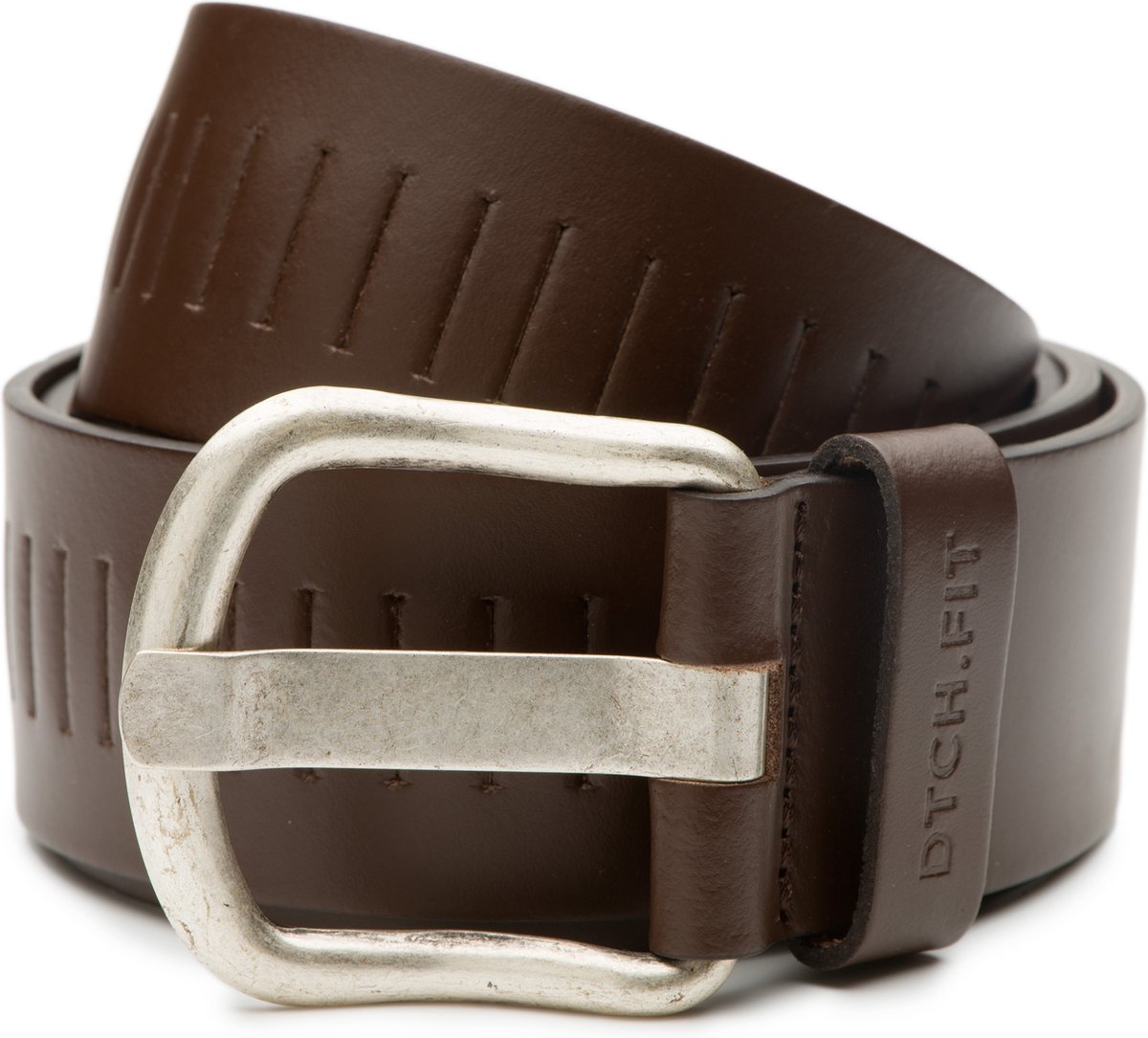 DTCH.FIT Geperforeerde leren sleuf riem Xavi - Riem Bruin - Jeans Broekriem - 4cm breed - 115cm - Totale lengte 130cm