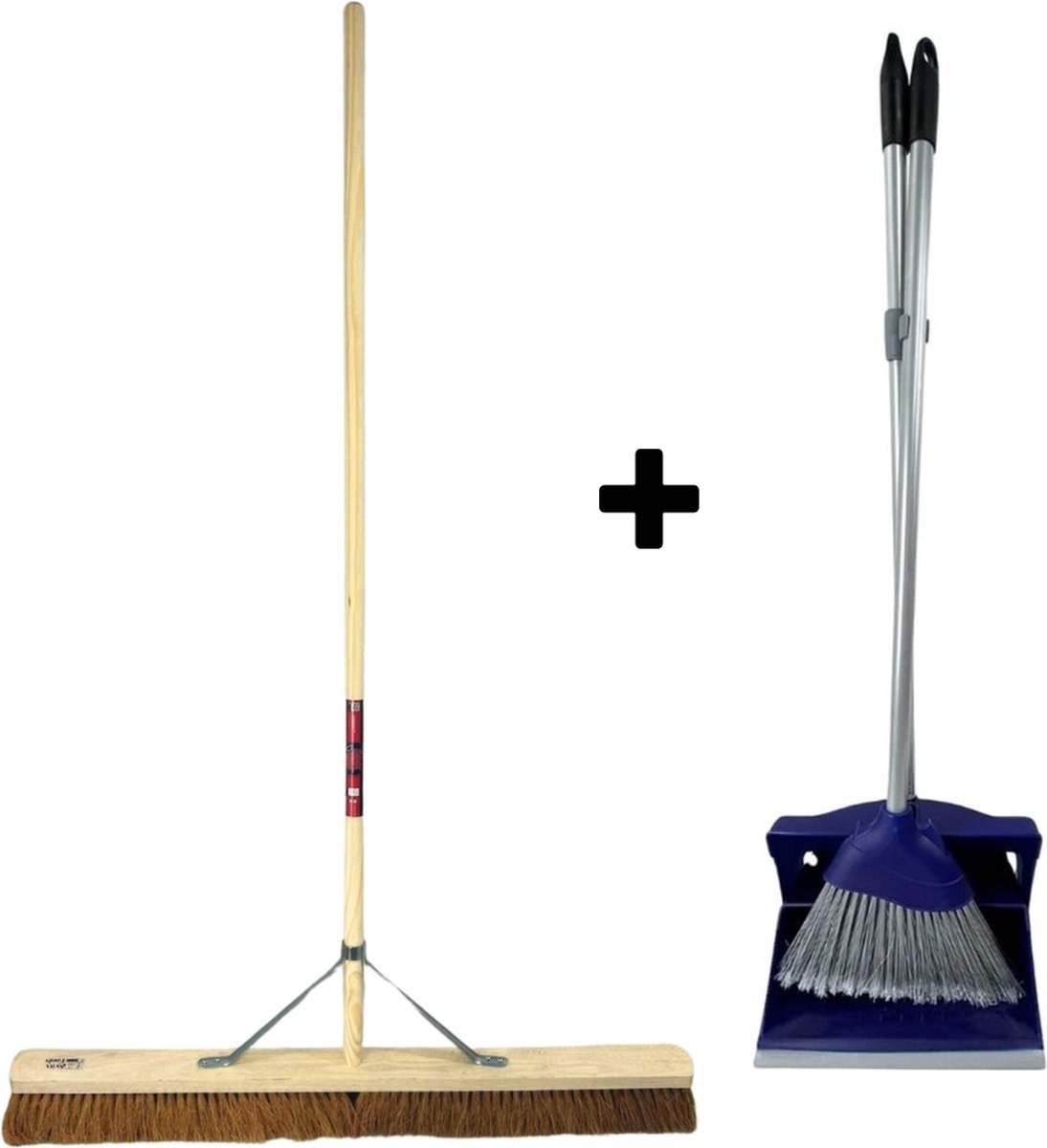 Goedkoopste Synx Tools Coco bezem 90cm en Stoffer en Blik met lange steel 95 cm- Bezemset - Cocosharen - Zaalveger - stoffer - Kunststof - Hotel Stoffer Blik set - Stoffer en blik sluitend model - Schoonmaakartikelen