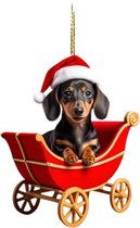 Kerstboomversiering, rond, 2 stuks, 8 cm, kerstboomdecoratie, glazen teckel met witte band, hondenboom, glasornament voor Kerstmis, kerstboomversiering, Weense hond, raam, boomversiering, Kerstmis