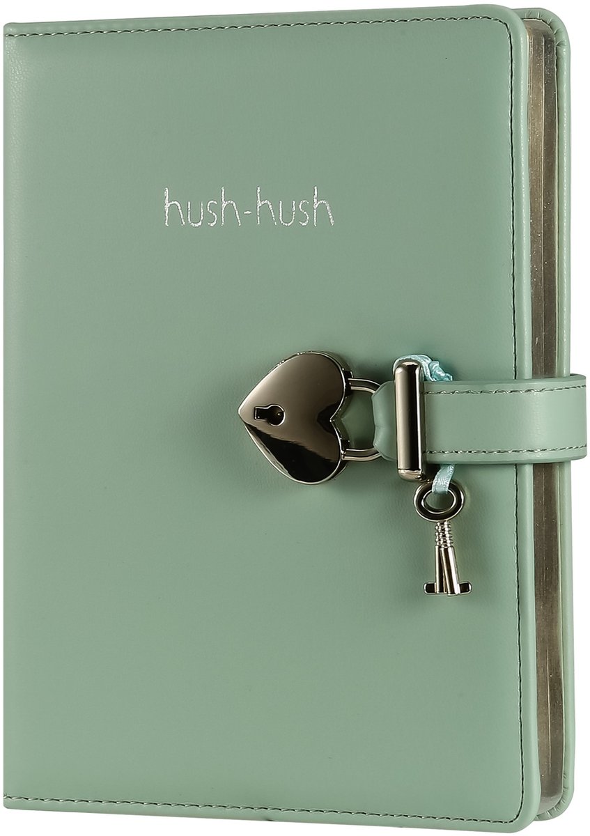 Victoria's Journals - Dagboek met slot, sleutel en etui - Hush-Hush My Secret Diary w/ Heart Lock - Luxe Vegan Leer Dagboek en Etui - Hardcover - 320 Pagina's Premium Papier - 13 x 18 cm (Pastel Groen)