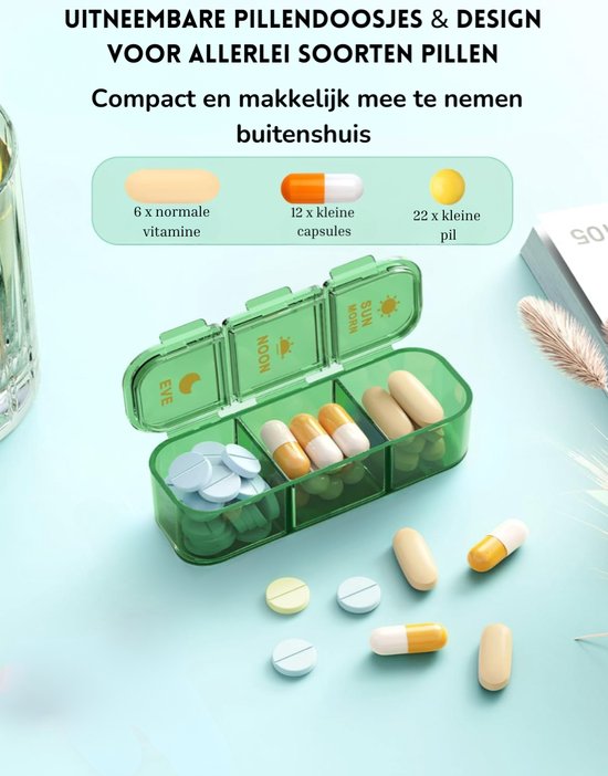 Pilulier 7 jours 3 compartiments – Boîtes à pilules amovible – Verrouillage solide – Utilisation hygiénique et sûre – Sans BPA