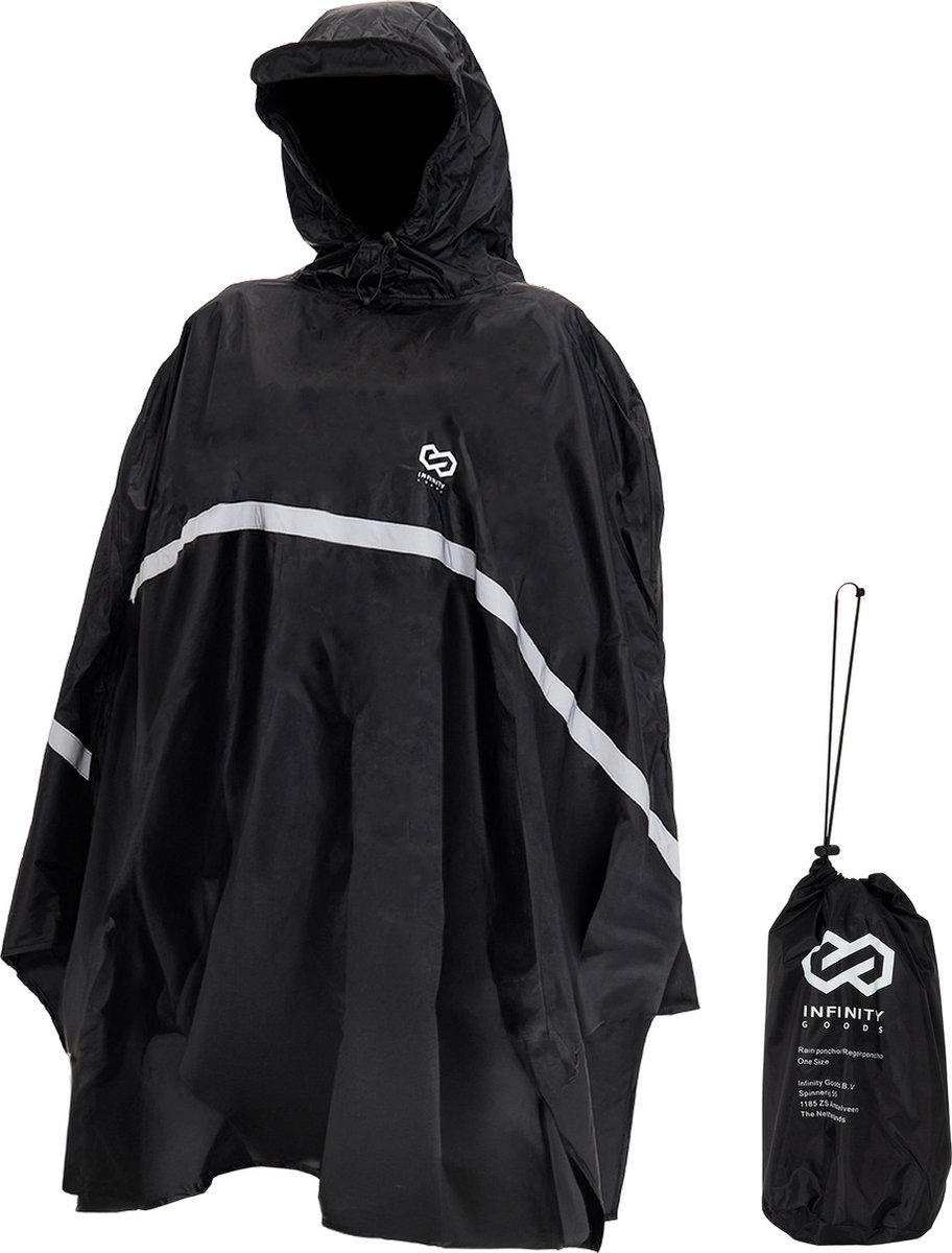 Infinity Goods Regenponcho - Poncho - Dames & Heren - Waterdicht & Ademend - Reflecterend - Zwart