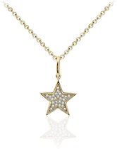 Jewels Inc. - Hanger excl. Ketting - Ster gezet met Zirkonia Stenen  - 15mm x 10mm - 14 Karaat Geelgoud