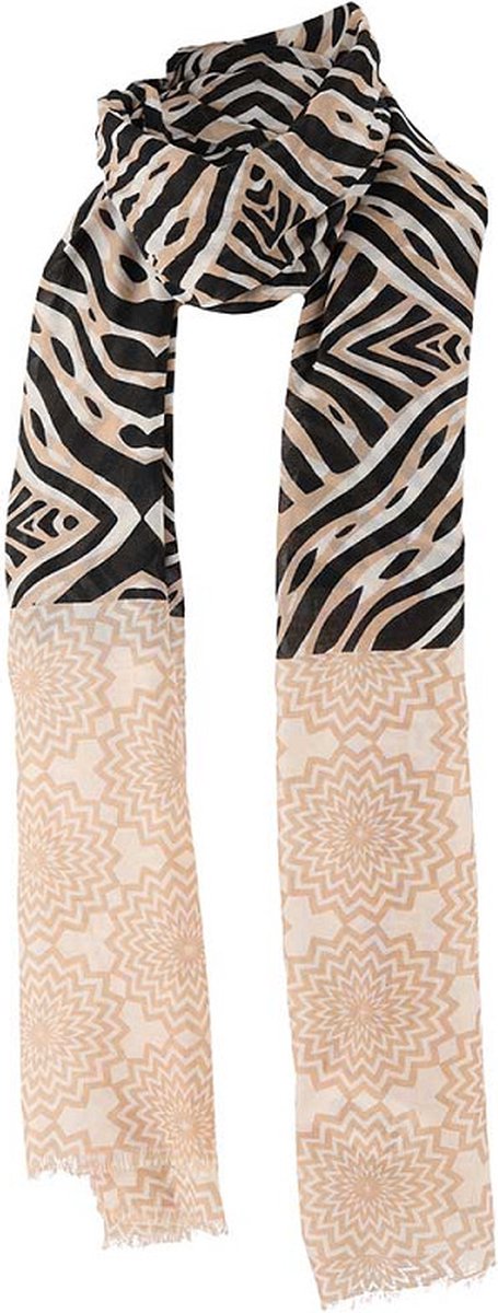 Dames Sjaal Beige Met Zwarte Tijgerprint