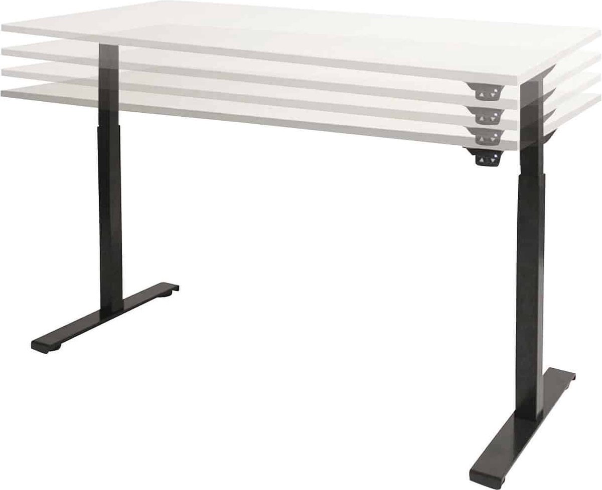 Dextro basic zit/sta 160x80cm, electrisch hoogte verstelbare werkplek, T-poot frame. Frame kleur aluminium (RAL9006) en blad Honey Castello