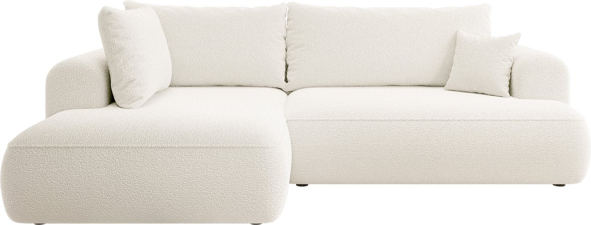 Selsey - Ovo - Hoekbank met slaapfunctie L-vormig met opbergruimte - Boucle stof - Linkerkant - Crème