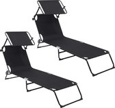 Bol.com Infinity Goods Ligbed Met Zonnescherm - Opvouwbaar - Set van 2 - Zonnebed - Ligstoel - Verstelbaar - Tuin - Weerbestendi... aanbieding
