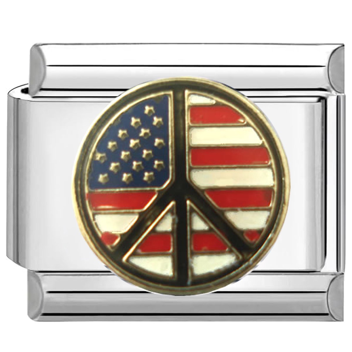Quiges - Schakel - Bedel - 9mm - charms - Vredesteken - Geschikt voor - armband - Schakelarmband - italy bedels armband