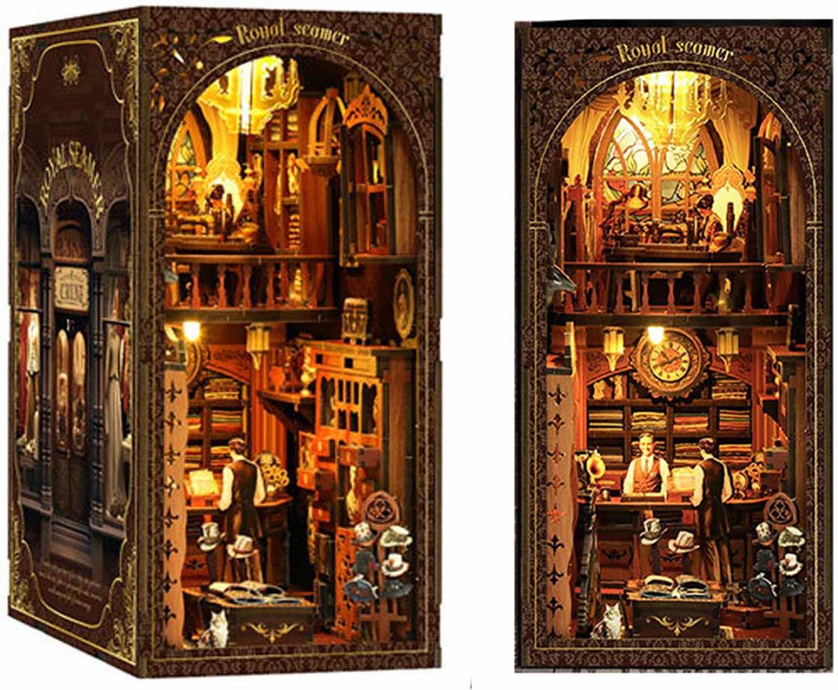 Meedeer DIY Book Nook Kit-Met ledlicht en stofkap-Engelse architectuur-Koninklijke kleermakerwinkel houten modellen bouwpakketten-3D houten puzzel-modelbouw houten bouwset volwassenen-voor Kerstmis-Halloween-verjaardag- ideeën voor 14+ jaar