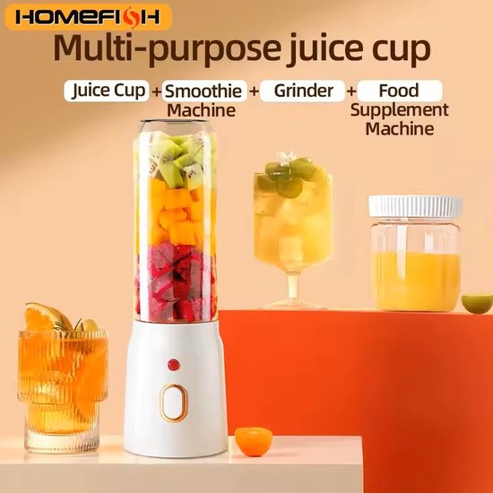 Krachtige Oplaadbare On-the Go Blender met 2Cups - Multifunctionele Blender - Perfect voor Smoothies, Milkshakes, Groente en Fruitsappen - Inhoud Cups: 450ml en 200ml - Kleur: Wit van BlendinQ — afbeelding 5