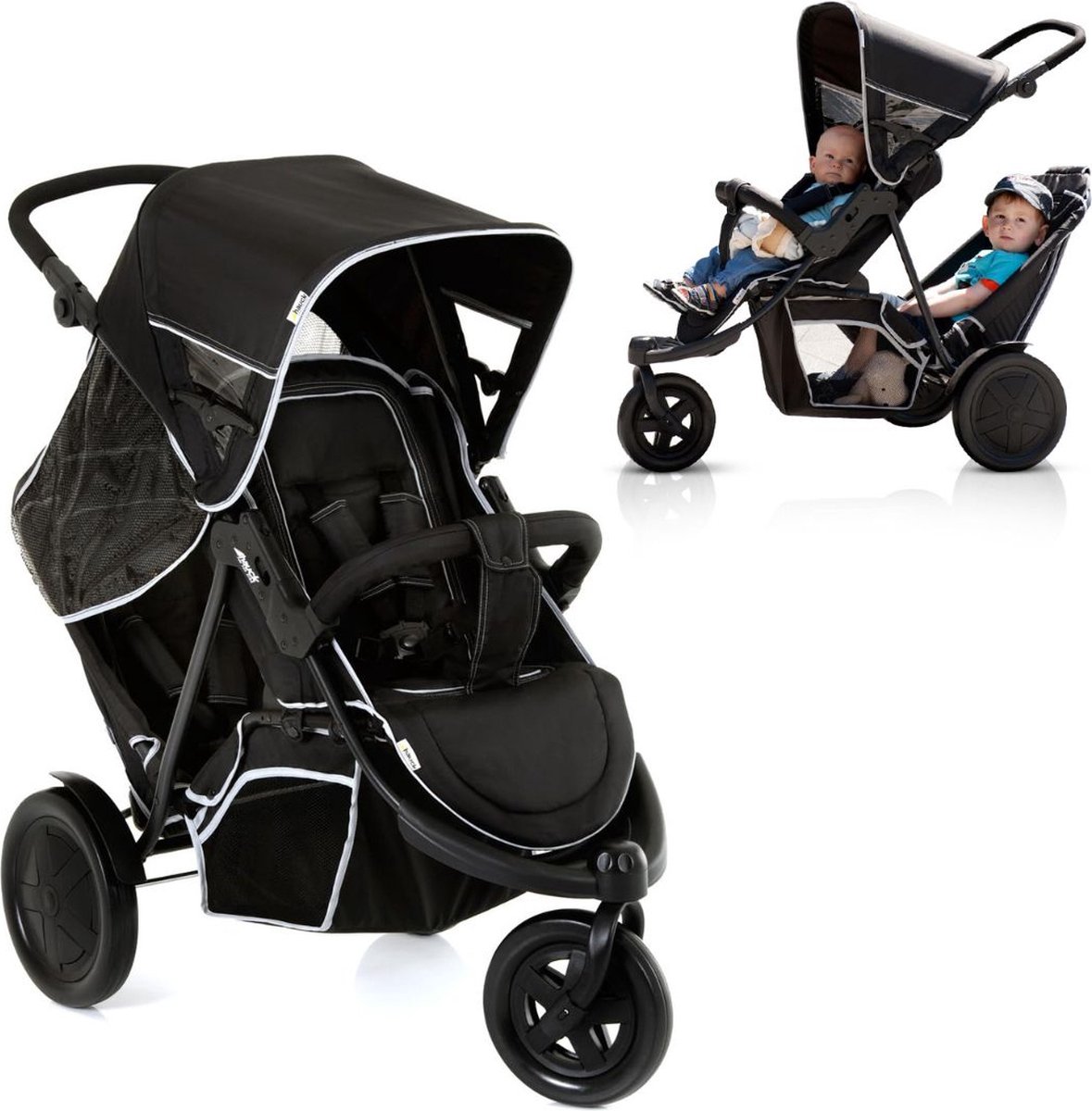 ApexArte® Duo Kinderwagen - Buggy - Tweeling - Wandelwagen - Zwart
